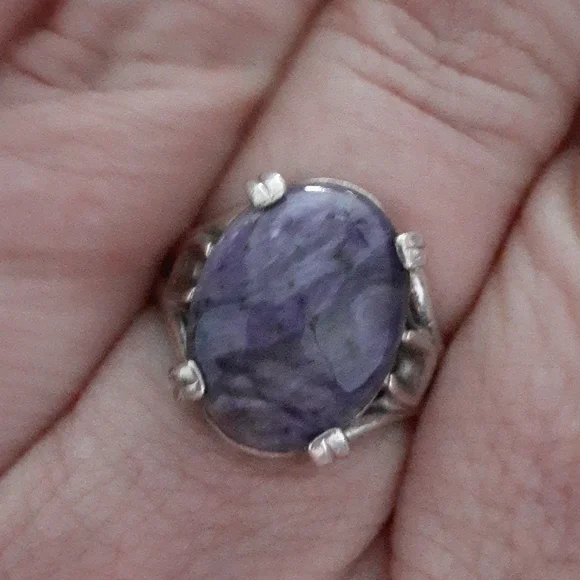Sterling Silver Charoite Gemstone Ring T100 - Picture 7 of 14